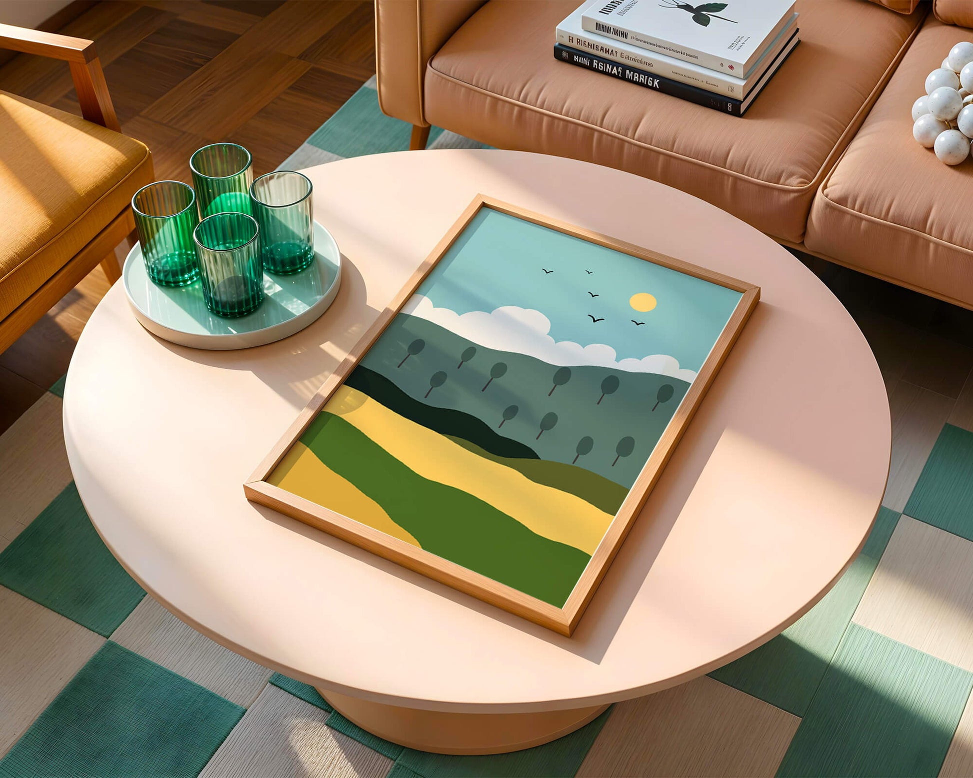 Minimalist Landscape with Hills and Sun