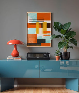 Abstract Geometric Composition with Gold and Orange Elements - Mi tienda