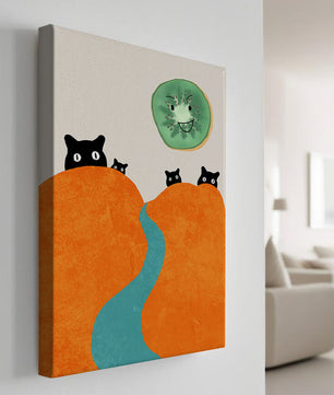 Playful Cats and Smiling Kiwi in Vibrant Hills