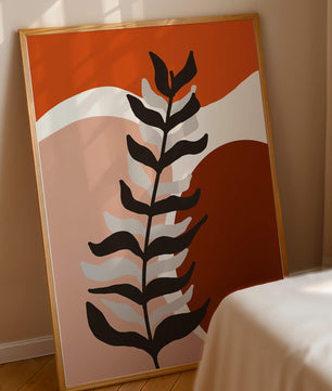 Abstract Botanical Print with Earth Tones and Modern Leaf Design