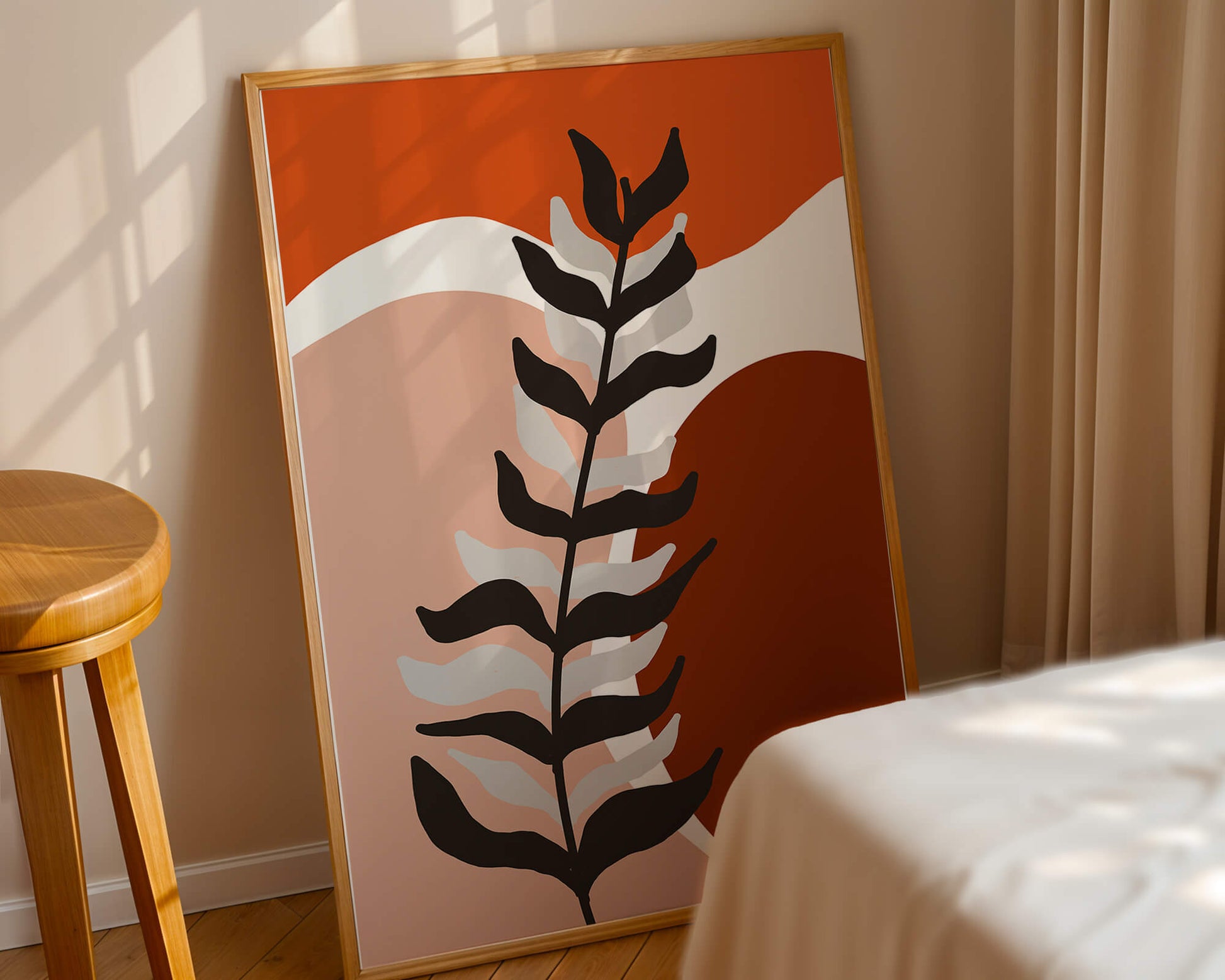 Abstract Botanical Print with Earth Tones and Modern Leaf Design