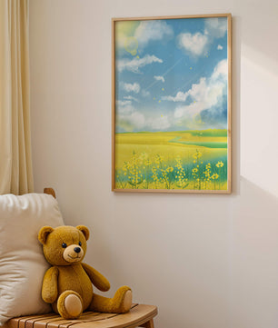 Sunny Meadow with Yellow Flowers and Blue Sky Scenic Art