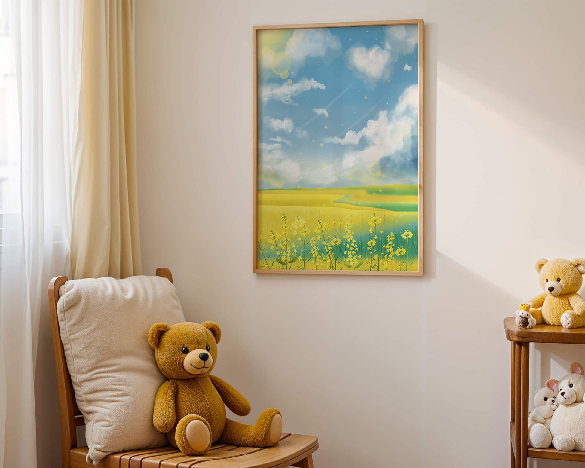 Sunny Meadow with Yellow Flowers and Blue Sky Scenic Art
