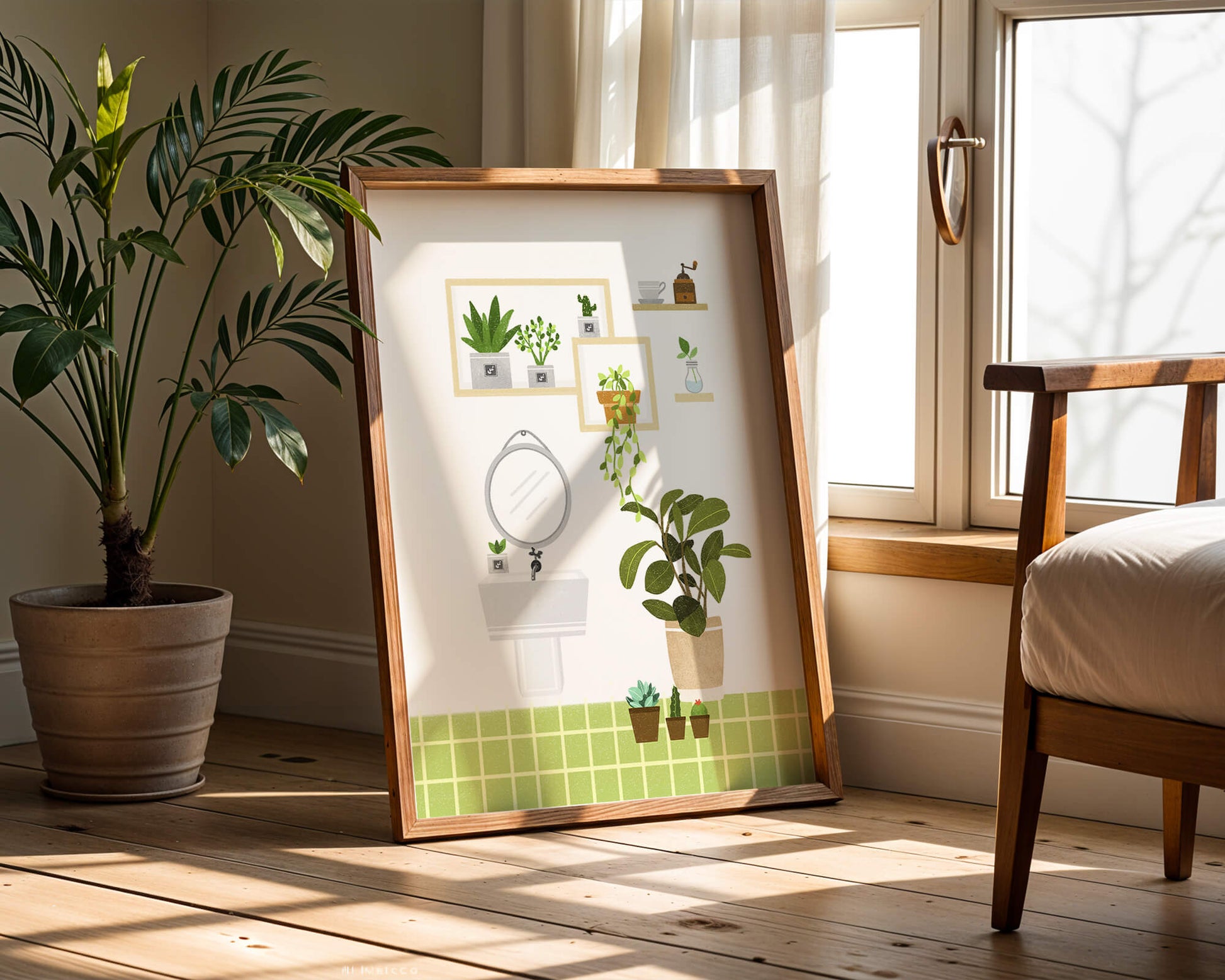 Stylish bathroom interior with plants and modern decor