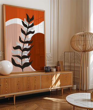 Abstract Botanical Print with Earth Tones and Modern Leaf Design