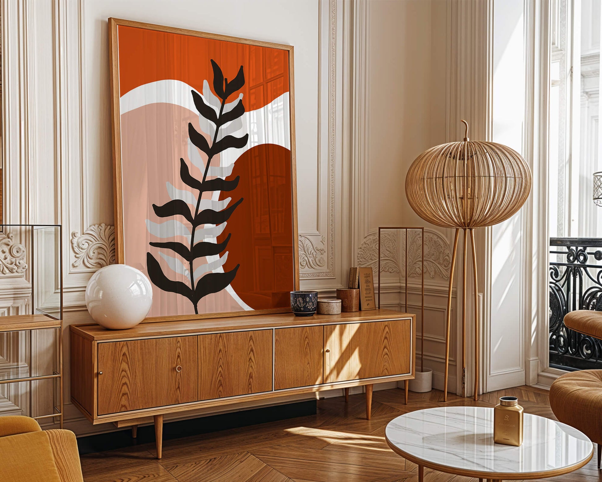 Abstract Botanical Print with Earth Tones and Modern Leaf Design
