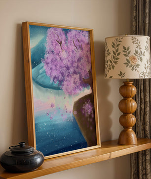 A Beautiful Cherry Blossom Tree in a Dreamlike Landscape