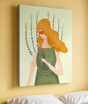 Elegant Woman with Bouquet in a Garden Setting