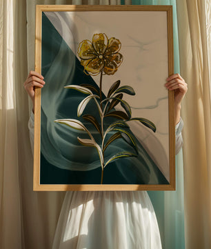 Elegant golden flower art with abstract background