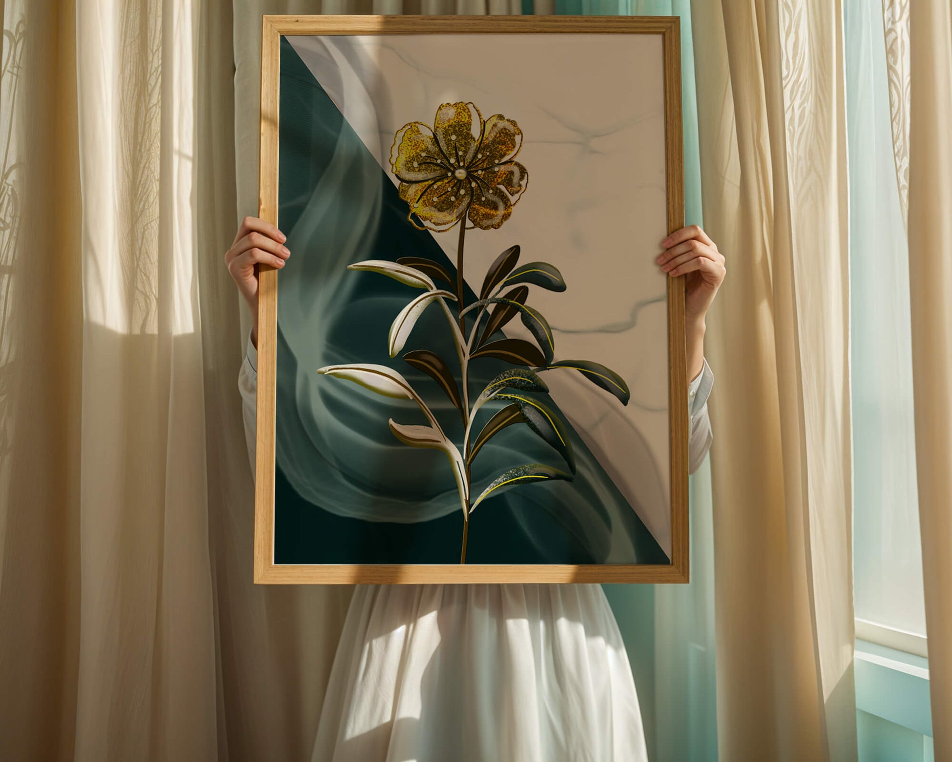 Elegant golden flower art with abstract background