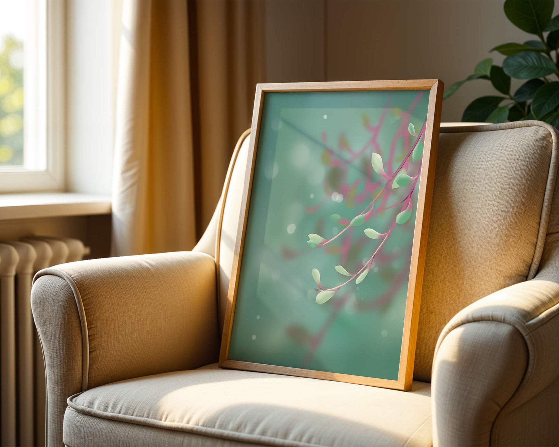 Diseño abstracto sereno con hojas pastel y fondo borroso