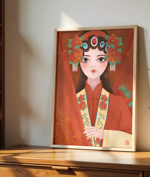Traditional Asian Portrait with Floral Headdress and Elegant Garments - Mi tienda