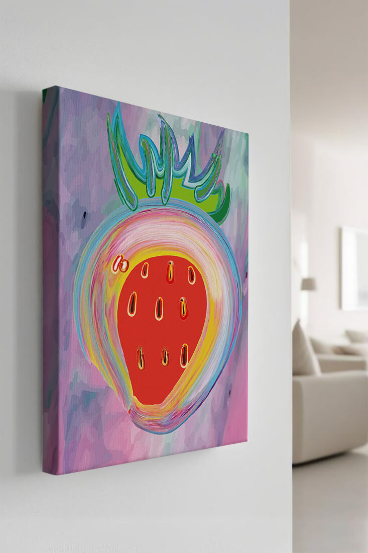 Colorful abstract strawberry with vibrant brush strokes