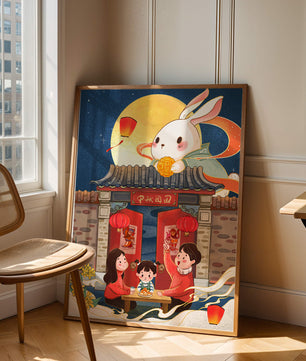 Célébration de la fête de la mi-automne avec un lapin et une réunion de famille