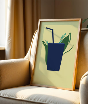 Ilustración de bebida de café moderna con elementos botánicos