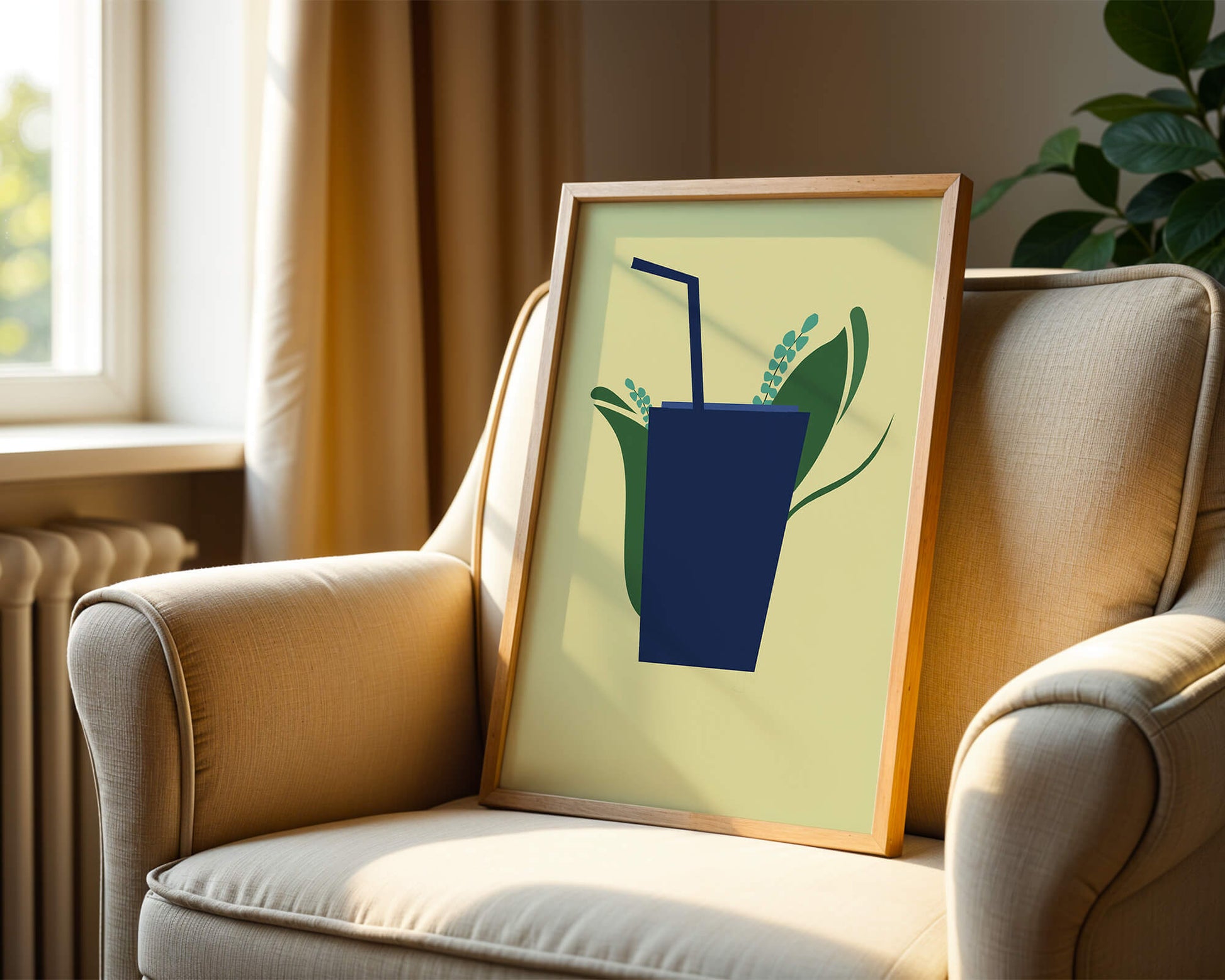Modern cafe drink illustration with botanical elements