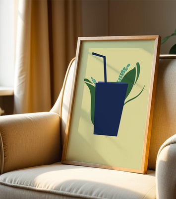 Modern cafe drink illustration with botanical elements