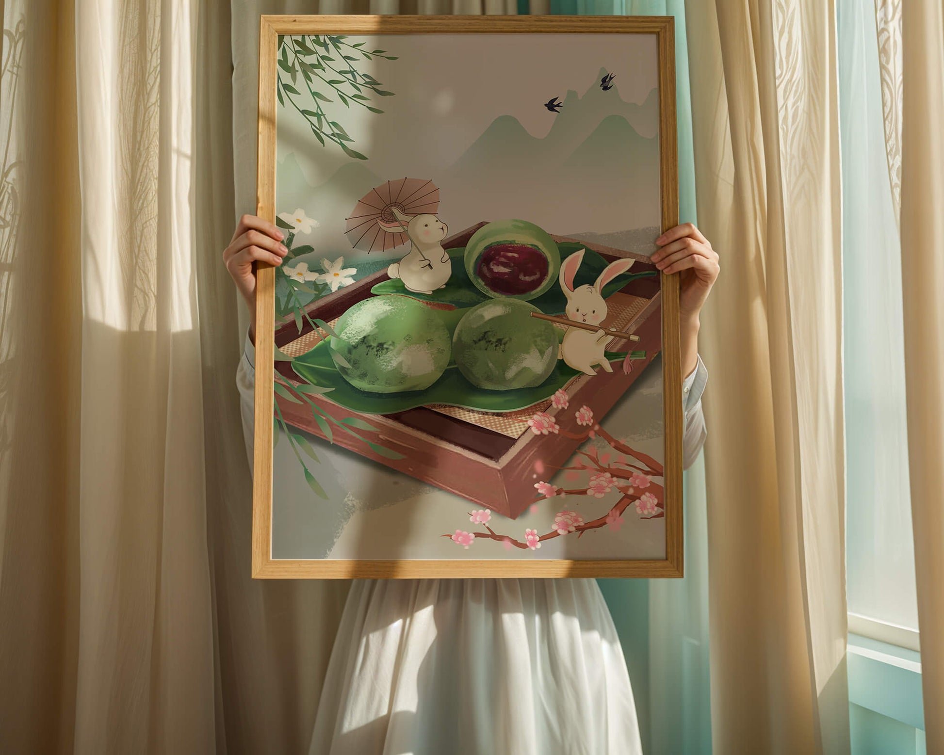 Charming Hasen mit Mochi und Berglandschaft