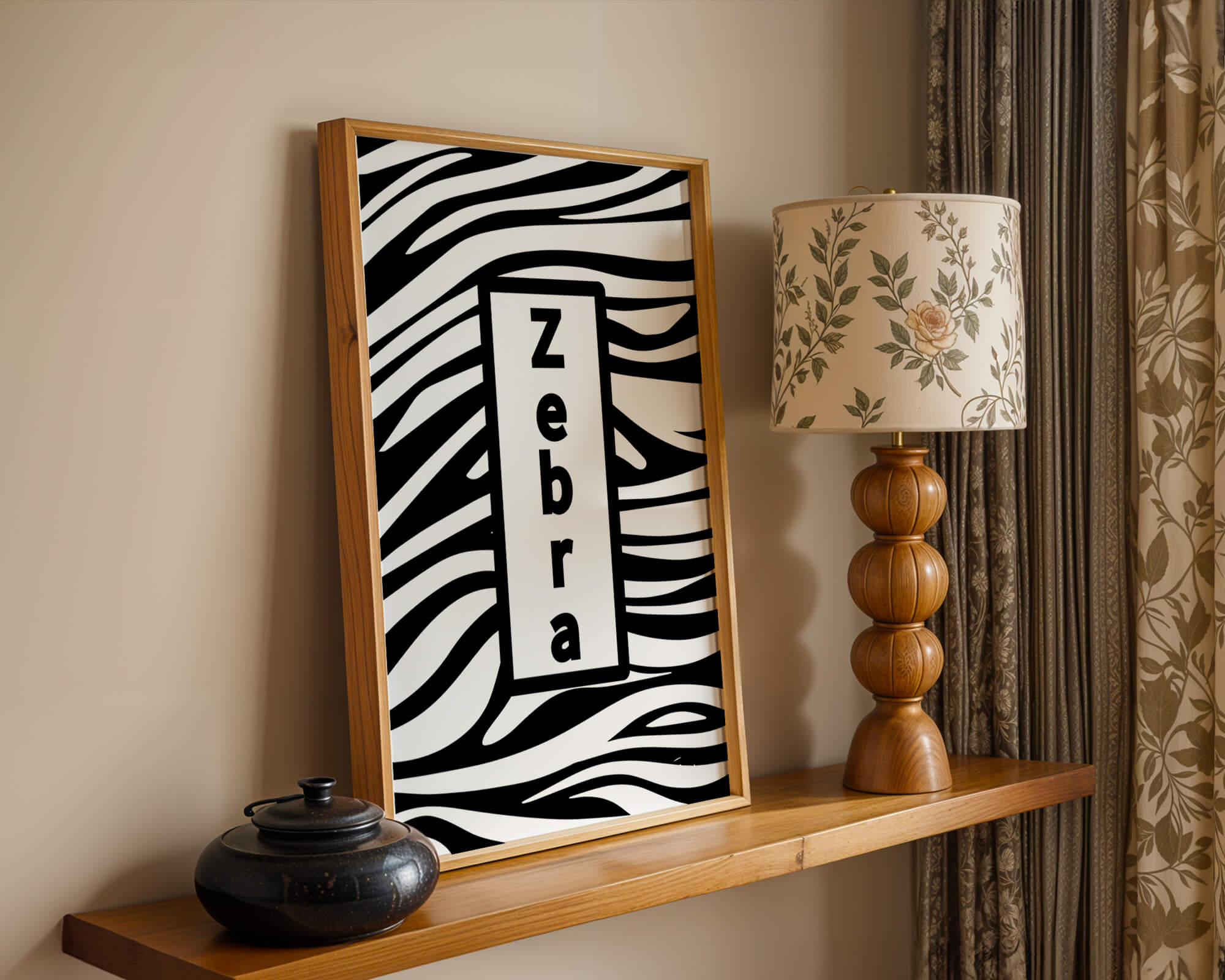 Elegant zebra print design with bold text accent