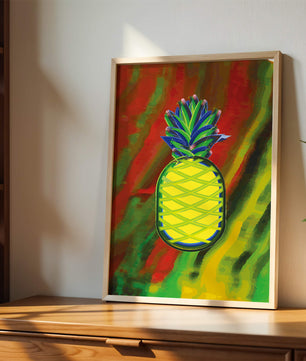 Piña abstracta colorida con fondo vibrante