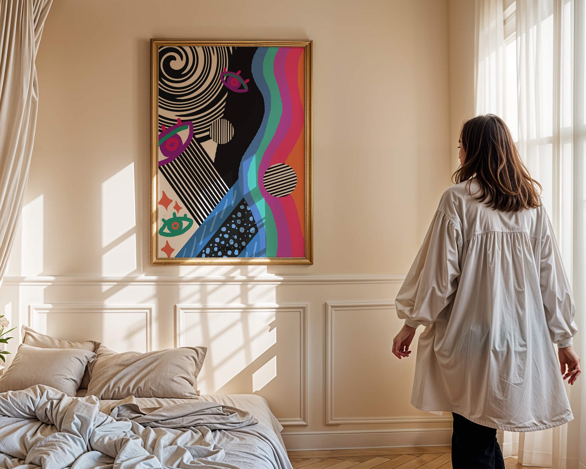 Colorful abstract art with geometric patterns and vibrant shapes