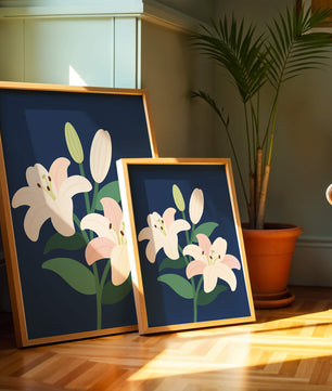 Elegante Lilien auf dunklem Blau