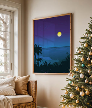 Serene Tropical Night Scene With Palm Trees and Moonlit Ocean - Mi tienda