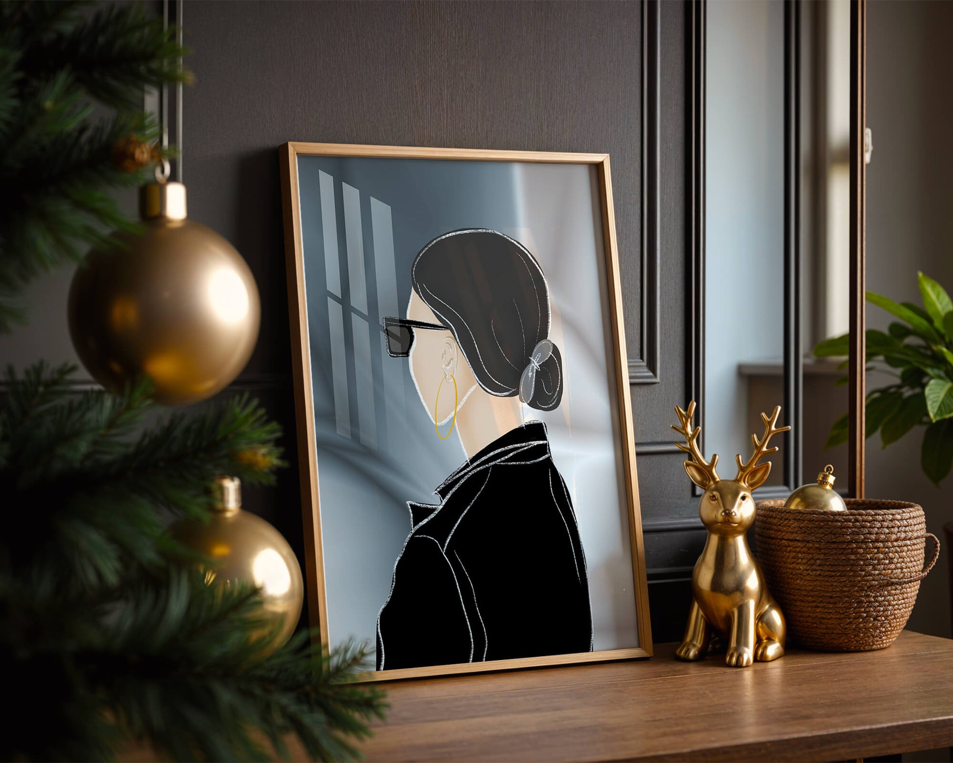 Modern woman with sunglasses and gold hoop earrings