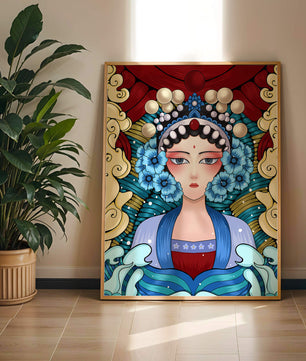 Traditional Asian Portrait with Vibrant Colors and Floral Details