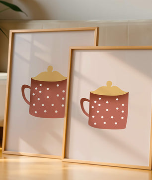 Decorative polka dot mug with yellow lid illustration