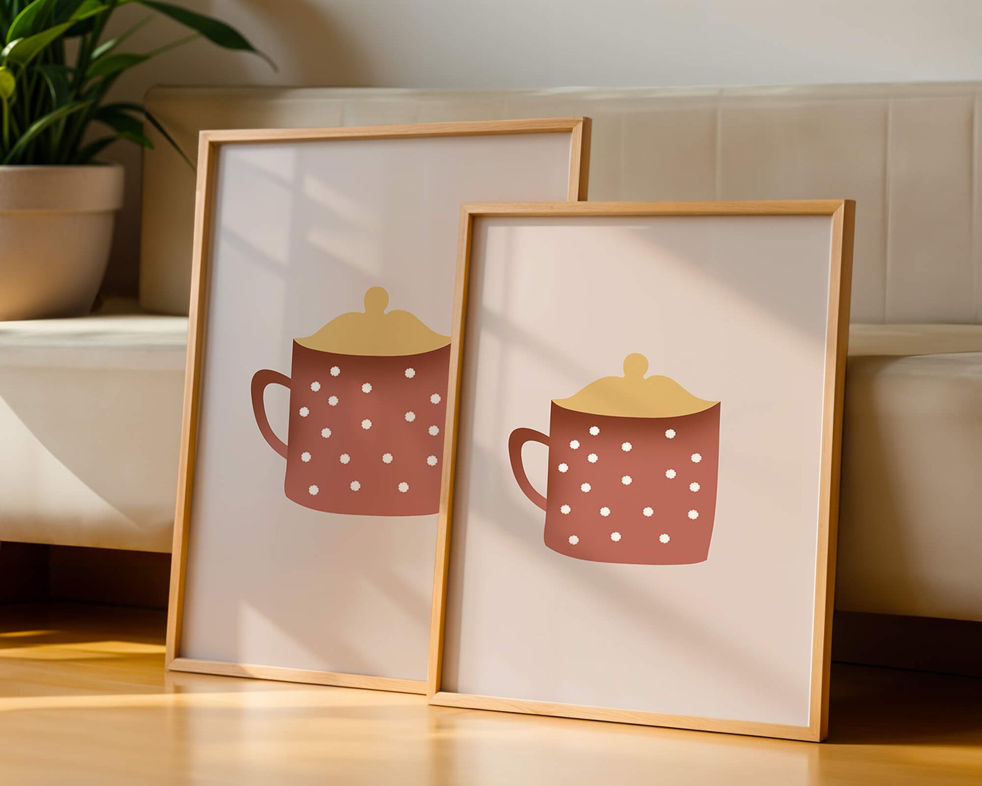 Decorative polka dot mug with yellow lid illustration