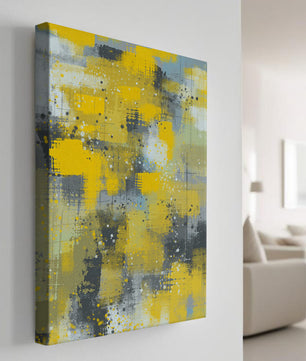 Abstract Yellow and Gray Geometric Art with Textured Patterns - Mi tienda