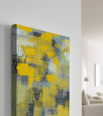 Abstract Yellow and Gray Geometric Art with Textured Patterns