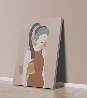 Stylized woman portrait with muted colors and geometric elements