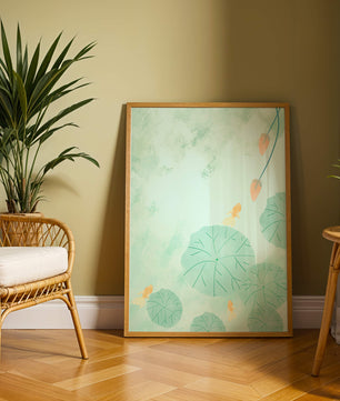 Serene Pond Scene with Goldfish and Lotus Leaves