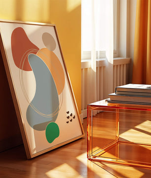 Abstract geometric art with colorful organic shapes and lines