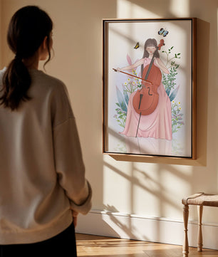 Girl Playing Cello Surrounded by Nature with Butterflies - Mi tienda
