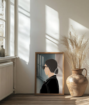 Modern woman with sunglasses and gold hoop earrings