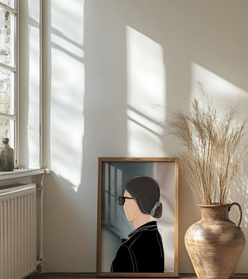 Modern woman with sunglasses and gold hoop earrings
