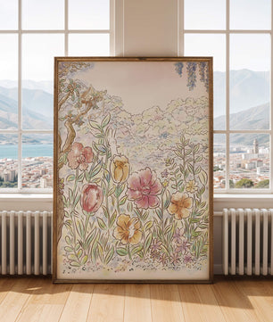 Charming Garden with Bunnies and Blossoming Trees
