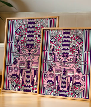 Art de chat géométrique coloré avec motifs abstraits en tons pastel