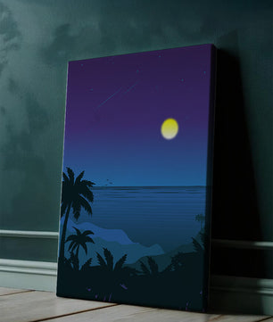 Serene Tropical Night Scene With Palm Trees and Moonlit Ocean - Mi tienda