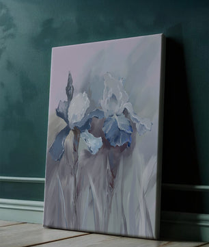 Delicate blue and white floral painting with soft brush strokes
