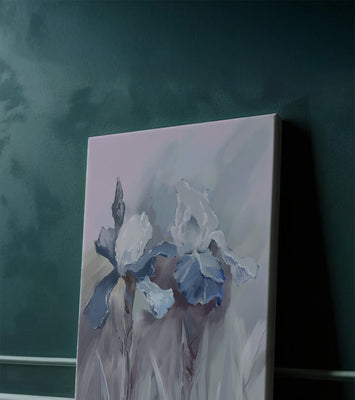 Delicate blue and white floral painting with soft brush strokes