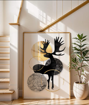 Zeitgenössische Elch-Silhouette-Kunst mit goldenen Akzenten und Marmorstruktur
