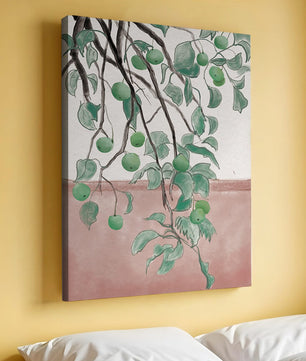 Branches With Green Apples And Leaves Over Pink Background