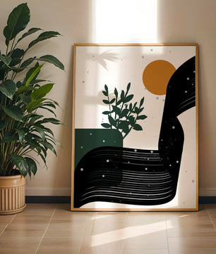 L'œuvre d'art abstraite de la nature avec une silhouette de plante et des formes géométriques