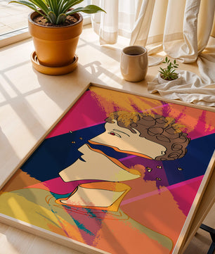 Colorful Abstract Portrait with Geometric and Golden Elements - Mi tienda