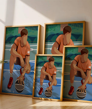 Ilustración de un jugador de baloncesto en la cancha en una pose dinámica