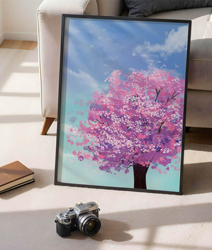 Árbol de cerezo en un entorno celestial sereno